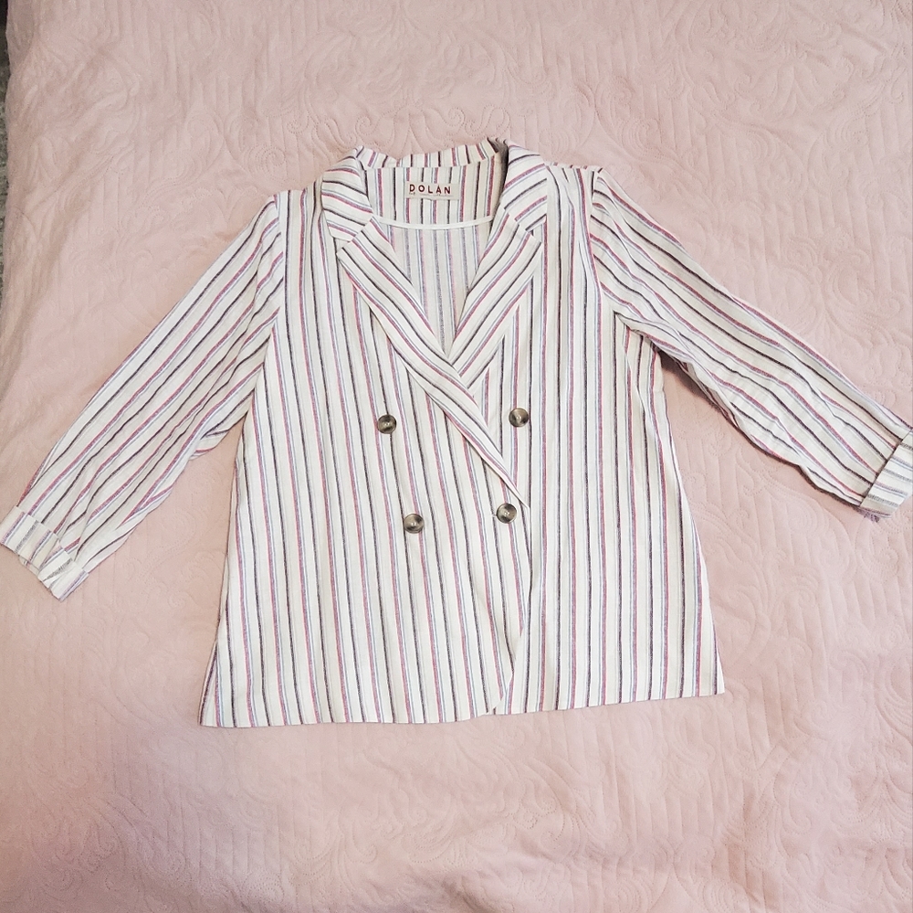 Anthropologie Dolan Anna Double-Breasted Linen blend Striped Blazer Sz L